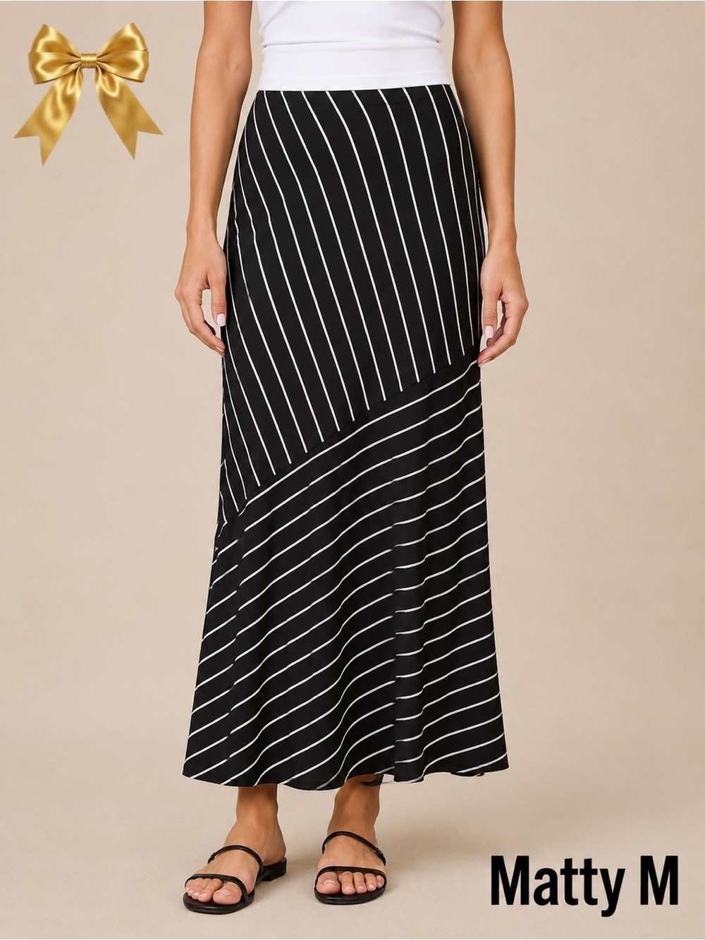 Matty M Print Pull On Maxi Skirt Black & White S